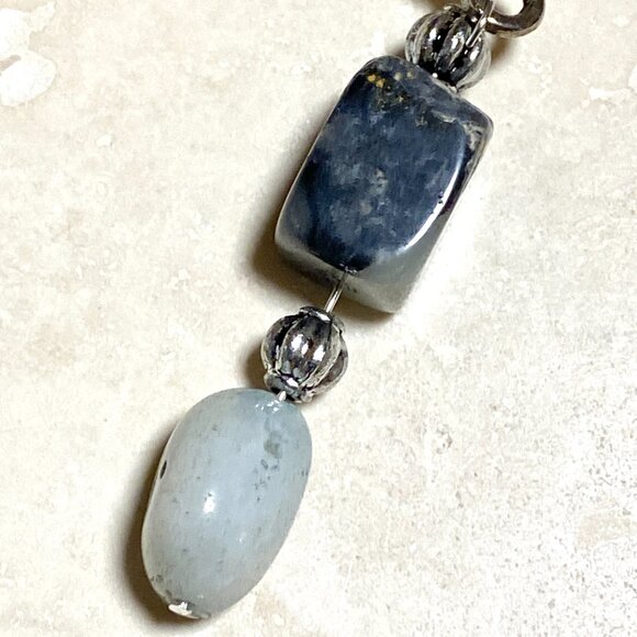 2/$20 Natural Black Blue Calcite Necklace, Genuine Gemstone Lariat Cord Necklace - Picture 8 of 12